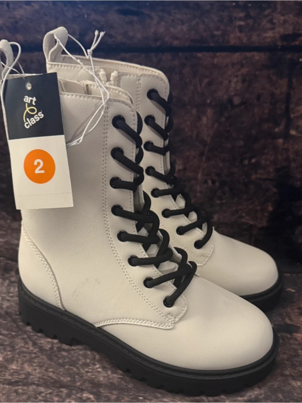 Art Class Girls Cream Combat Boots Size 2 Lace Up Side Zip NWT Target